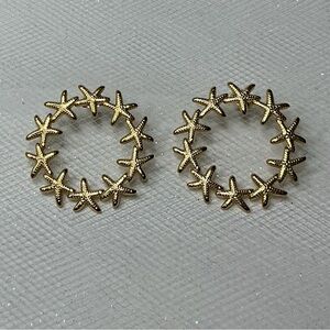 🏝️Gold Beachy Starfish Circular Statement Hoop Style Nautical Earrings